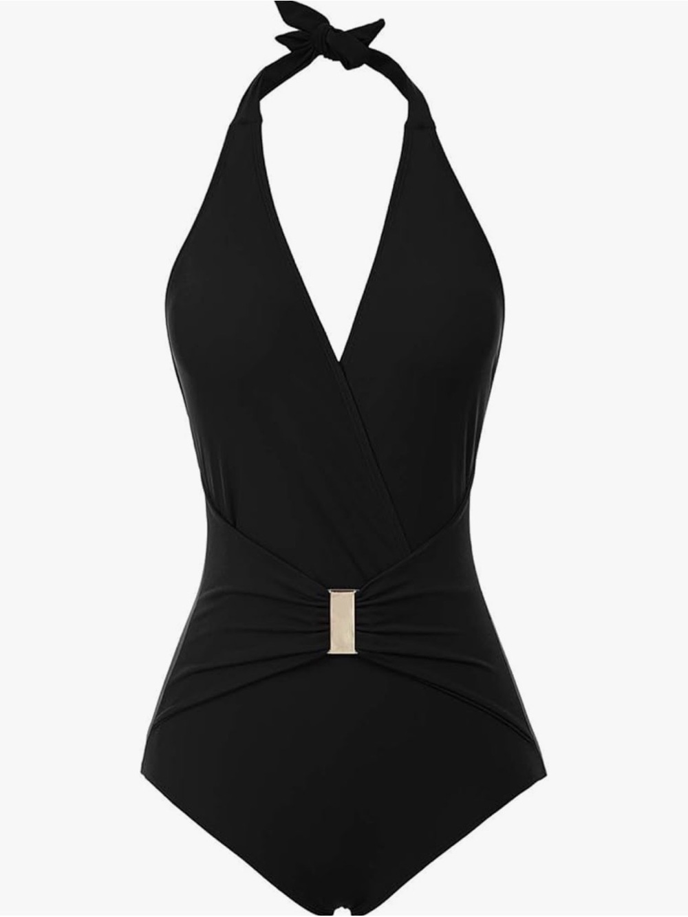 Grace Karin Black Halter One-Piece Swimsuit with Gold Accent